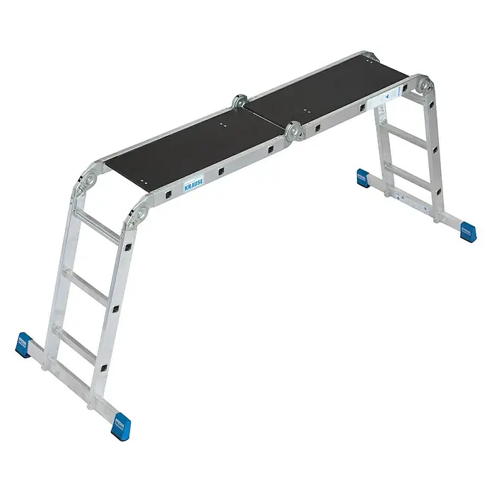 Krause Stabilo Sprossen-Gelenk-Combileiter - Arbeitshöhe: 4,4 mm, 4 x 3 Sprossen, Aluminium - Diagonale Ansicht
