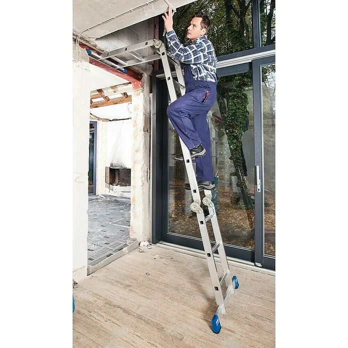 Krause Stabilo Sprossen-Gelenk-Combileiter - Arbeitshöhe: 4,4 mm, 4 x 3 Sprossen, Aluminium - Stimmungsaufnahme