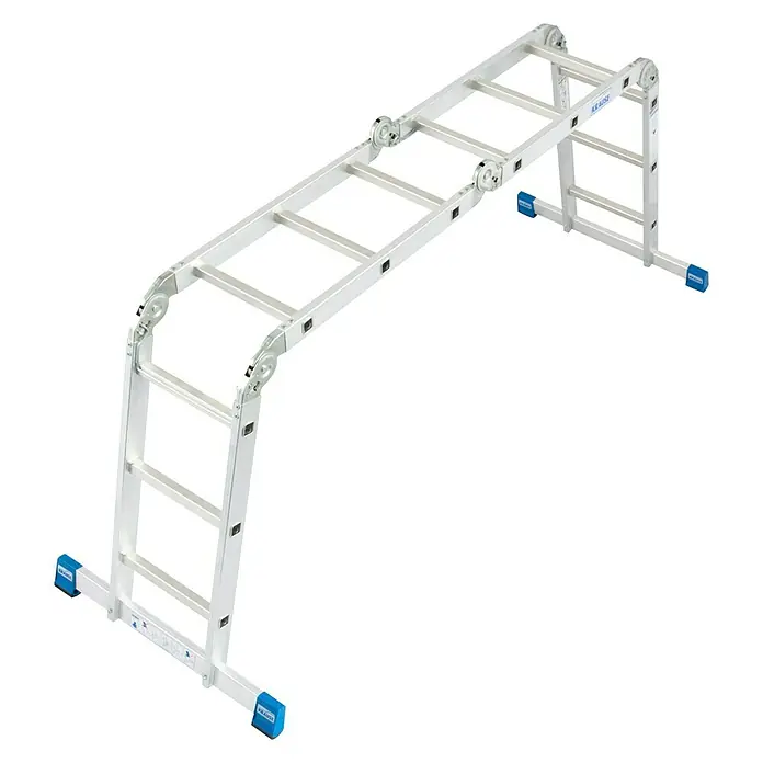 Krause Stabilo Sprossen-Gelenk-Combileiter - Arbeitshöhe: 4,4 mm, 4 x 3 Sprossen, Aluminium - Diagonale Ansicht