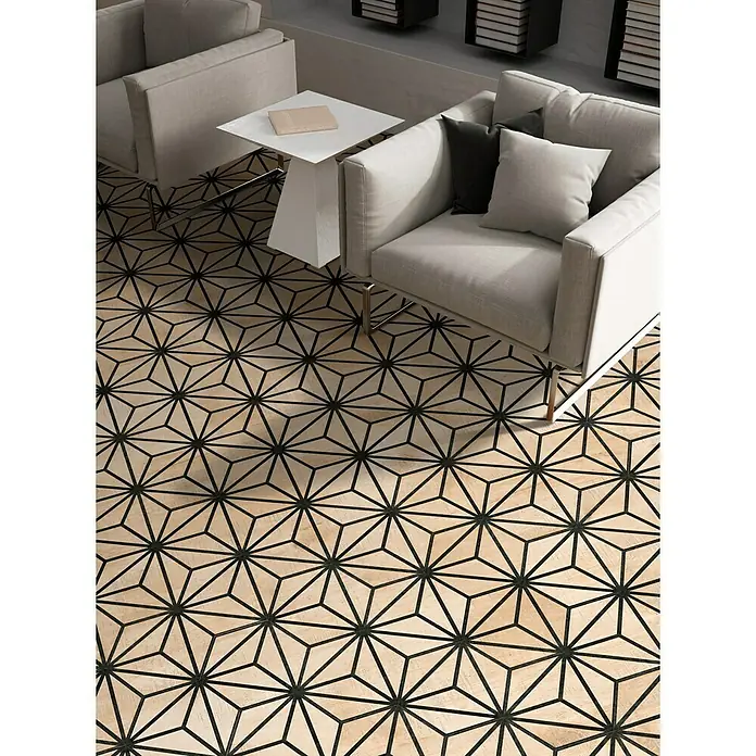 Feinsteinzeugfliese Hexagon Tribeca Grey - 22 x 25 cm, Schwarz/Beige, Matt - Stimmungsaufnahme