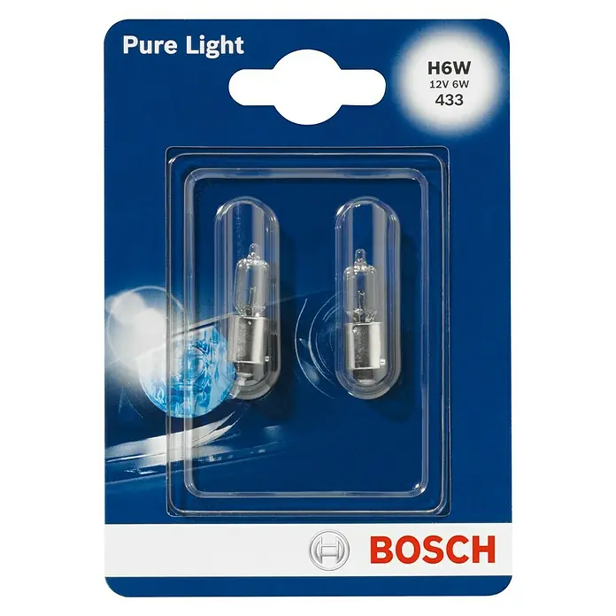 Bosch Glühlampe Pure Light - H6W, 6 W, 12 V, Weiß, 2 Stk. - Vorderansicht