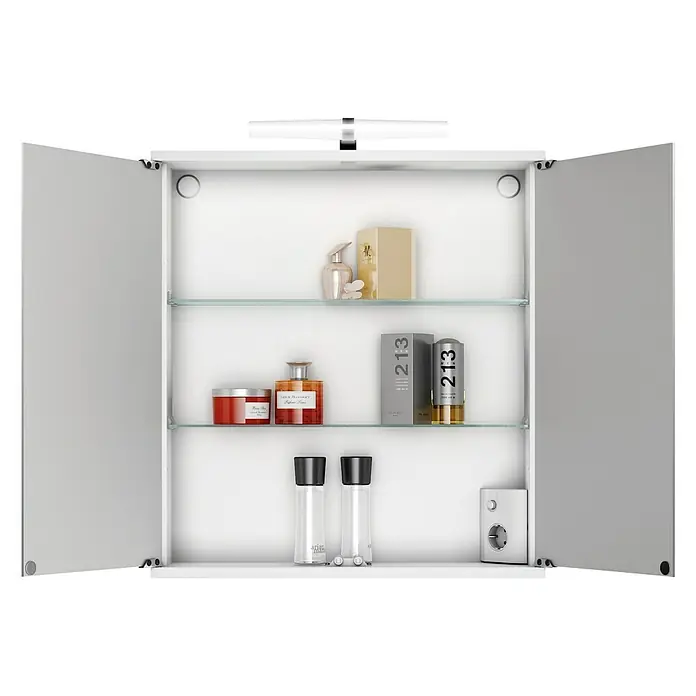 Camargue LED-Spiegelschrank Kyla - B x H: 60 x 69,4 cm, Mit Beleuchtung, MDF, Weiß - Vorderansicht
