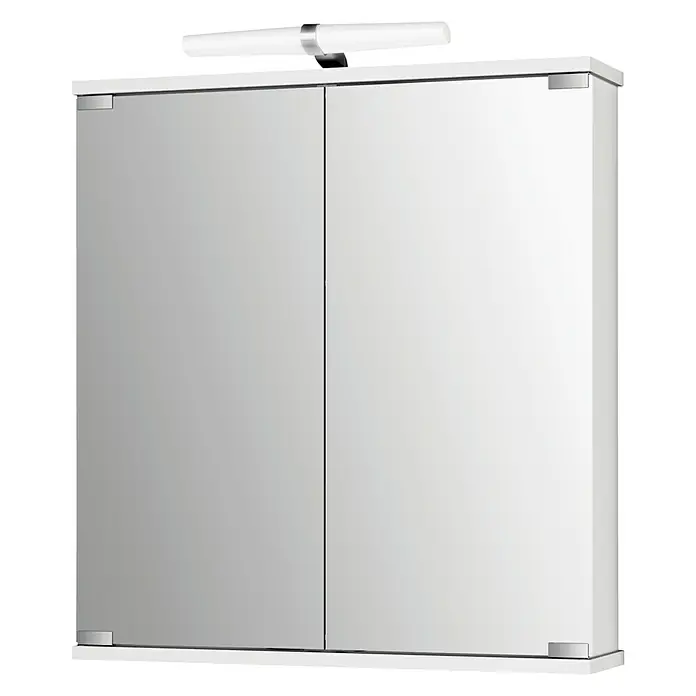 Camargue LED-Spiegelschrank Kyla - B x H: 60 x 69,4 cm, Mit Beleuchtung, MDF, Weiß - Diagonale Ansicht