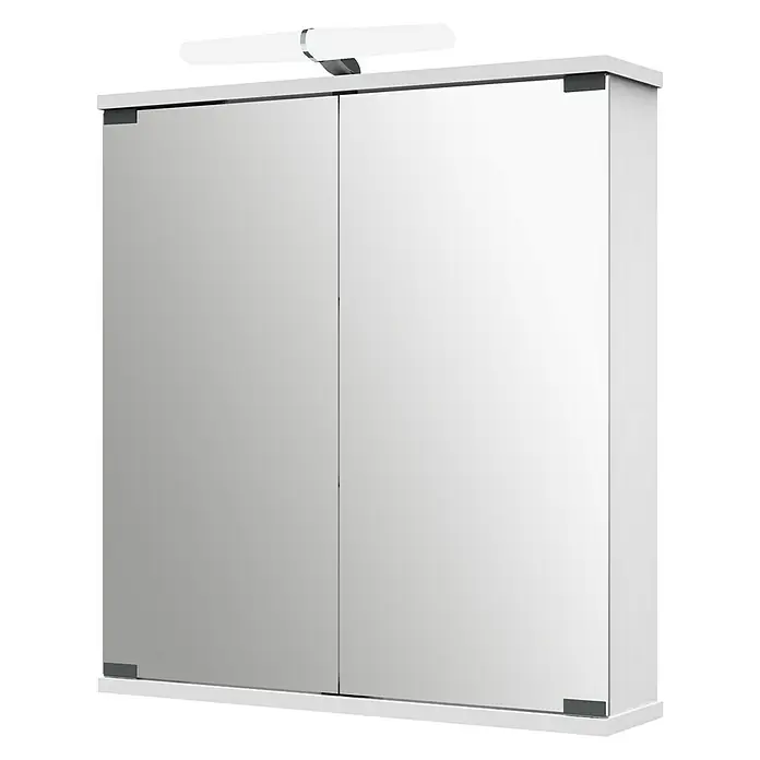 Camargue LED-Spiegelschrank Kyla - B x H: 60 x 69,4 cm, Mit Beleuchtung, MDF, Weiß - Diagonale Ansicht