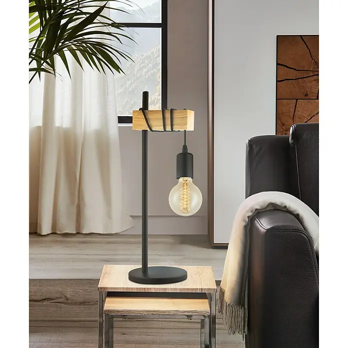 Eglo Townshend Stolna svjetiljka - 10 W, D x Š x V: 17,5 x 15,5 x 50 cm, Crne boje, Smeđe boje, E27 - Živopisni prikaz