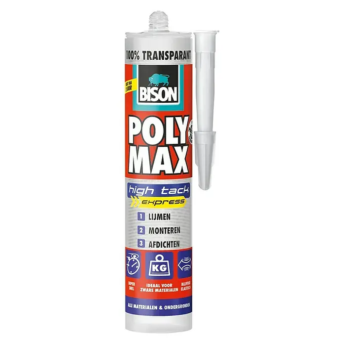 Bison Montagelijm Poly Max® High Tack Express - Transparant - Vooraanzicht