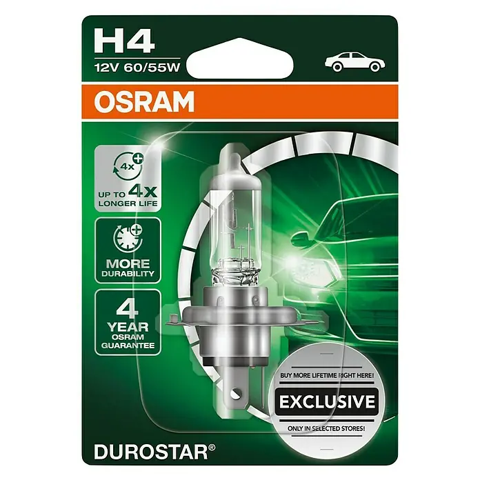 Osram Hauptscheinwerfer-Lampen Durostar - H4, 1 Stk. - Vorderansicht