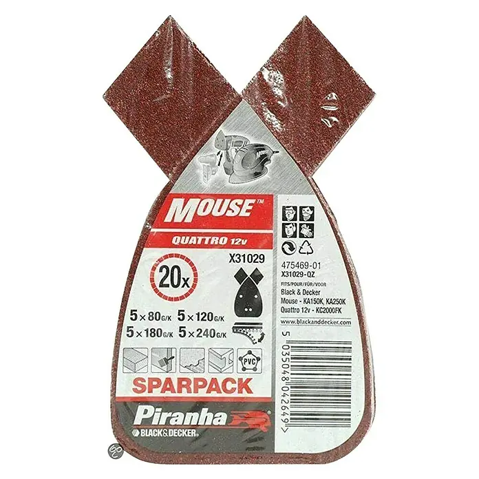 Black+Decker Piranha Schuurstroken Mouse X31029 - 20 -delig - Bovenaanzicht