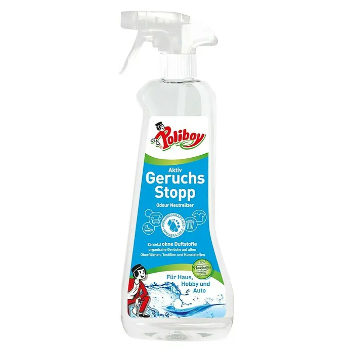 Poliboy Geruchsentferner Geruchs Stopp - 500 ml, Flasche mit Sprühkopf - Vorderansicht