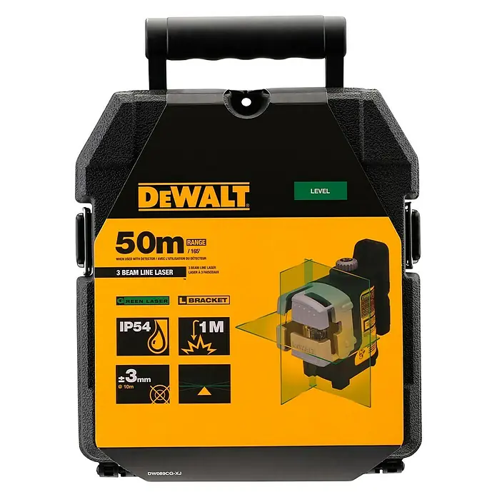 Dewalt Nivel láser en cruz DW089CG - Zona de trabajo máx.: 20 m, Precisión de medición: ± 0,3 mm/m - Vista frontal