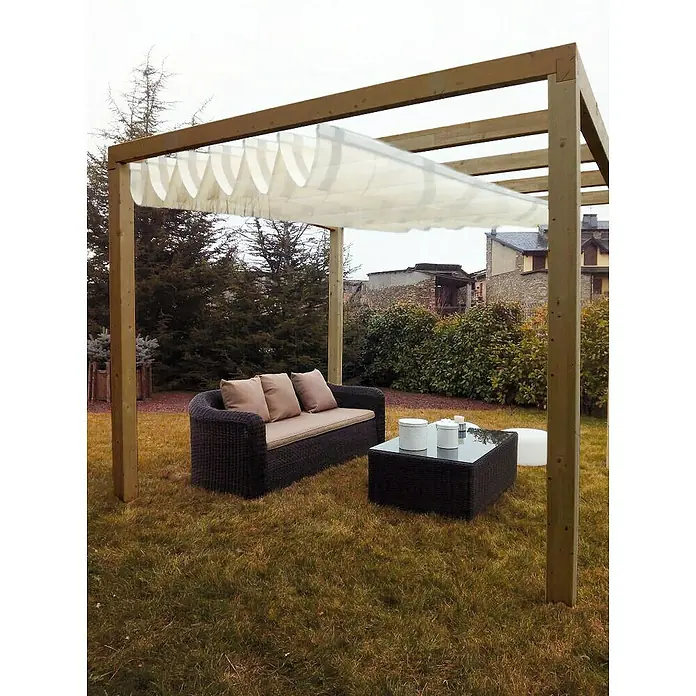 Pérgola con toldo corredero Green Eco - L x An: 400 x 300 cm, Natural - Foto ambiente