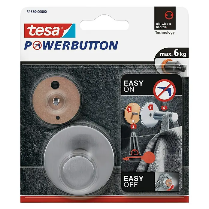 Tesa Powerbutton Wandhaken Classic - Rund, Selbstklebend - Vorderansicht