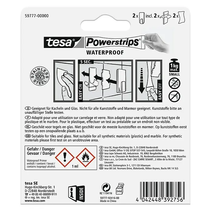 Tesa Powerstrips Wandhaken Zoom Small - 2 Stk., Rechteckig, Metall - Rückansicht