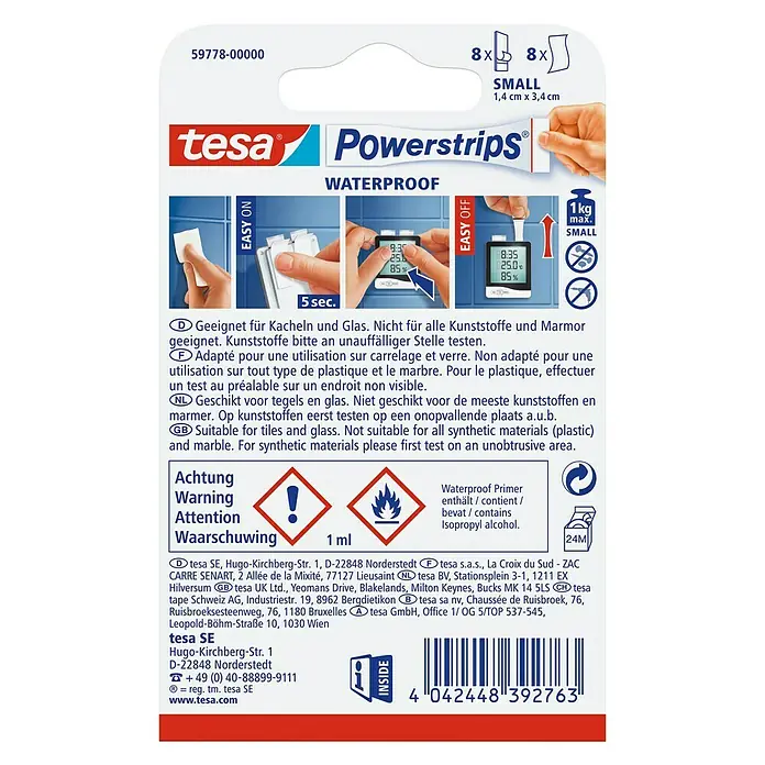Tesa Powerstrips Selbstklebestrip Small - 8 Stk. - Rückansicht