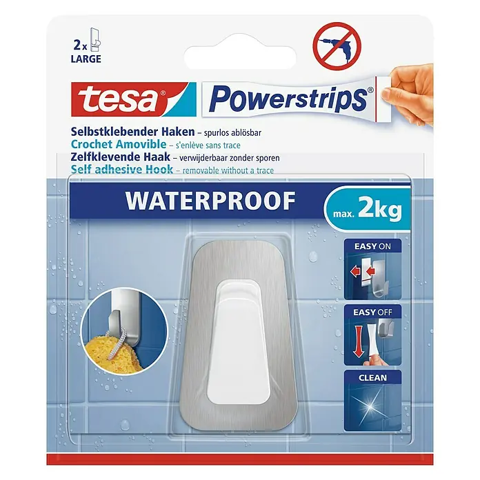 Tesa Powerstrips Wandhaken - 1 Stk., Rechteckig, Metall, Groß - Vorderansicht