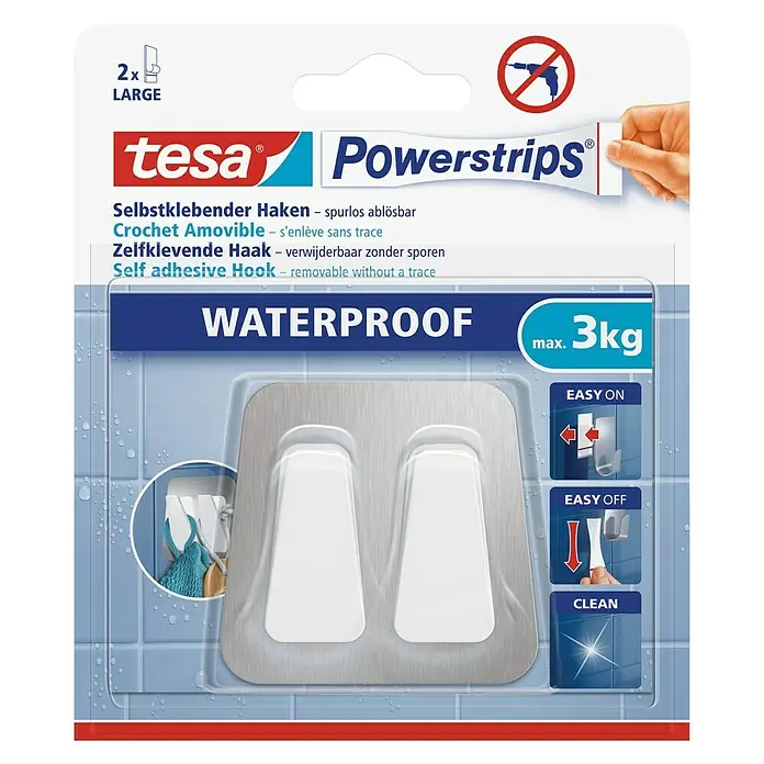Tesa Powerstrips Doppelhaken Large - 1 Stk., Metall - Vorderansicht