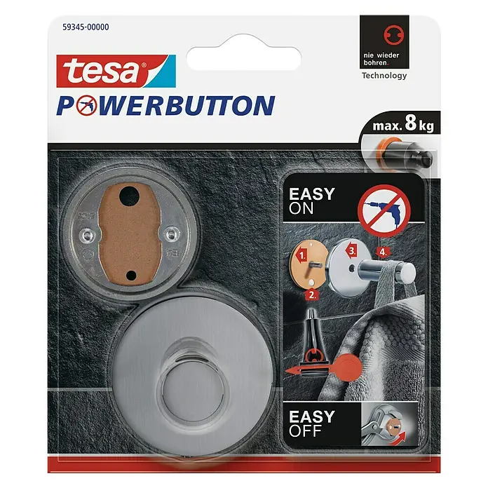 Tesa Powerbutton Wandhaken Premium - Rund, Selbstklebend - Vorderansicht