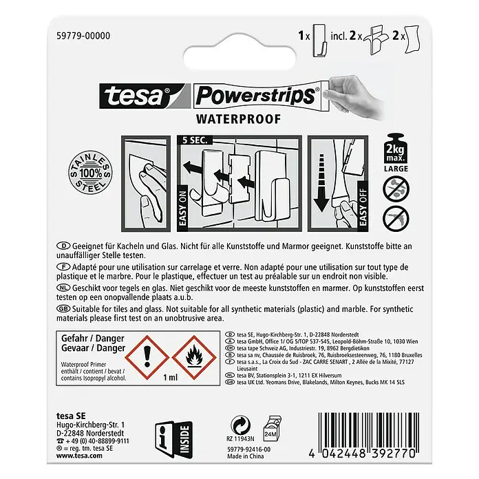 Tesa Powerstrips Wandhaken Large - Rechteckig, Selbstklebend - Rückansicht