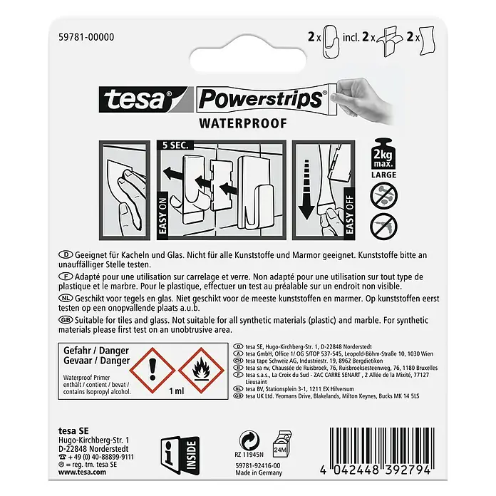 Tesa Powerstrips Wandhaken Large - 2 Stk., Kunststoff - Rückansicht