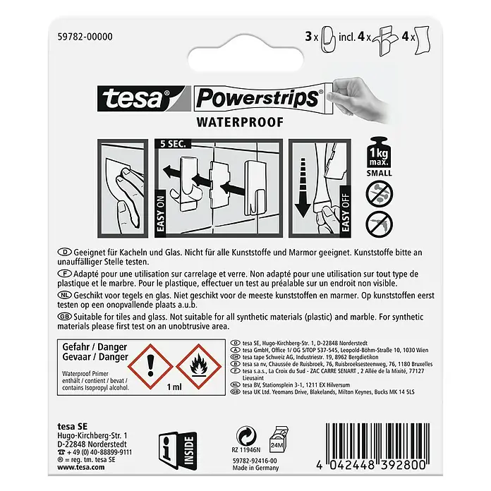 Tesa Powerstrips Wandhaken Small - 3 Stk., Kunststoff - Rückansicht