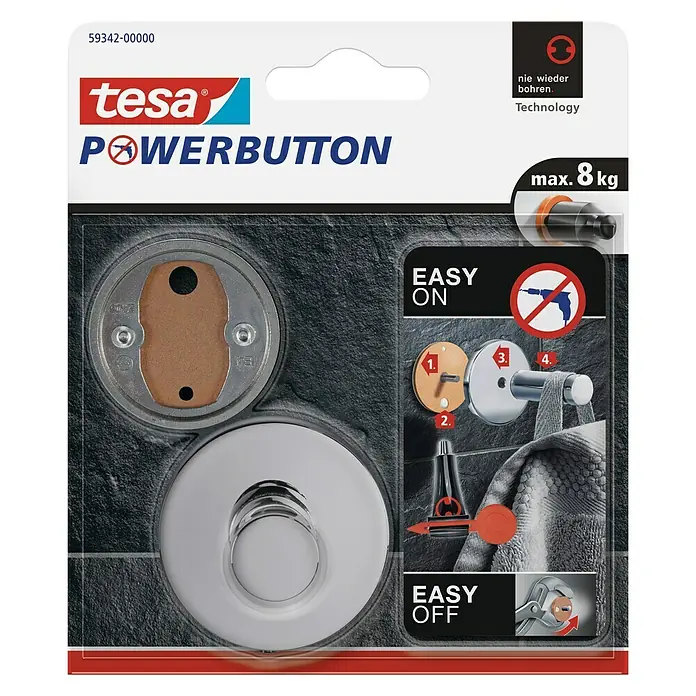 Tesa Powerbutton Handtuchhaken Premium - Rund, Selbstklebend - Vorderansicht