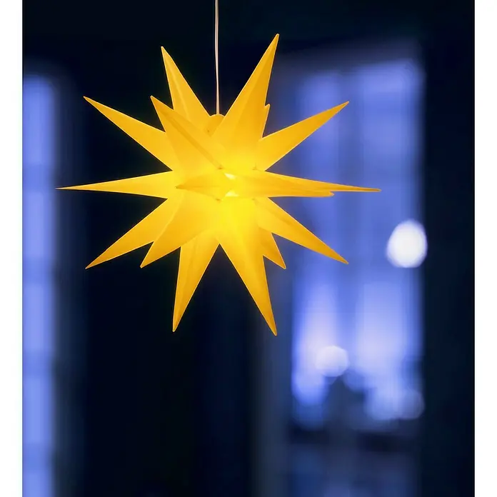 Estrella LED 3D - Amarillo, Plástico, 3 W, Funciona con pilas - Foto ambiente