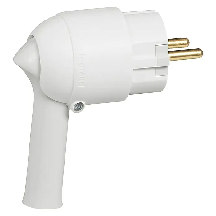 Legrand Winkel-Schutzkontaktstecker - 230 V, 16 A, IP20, Weiß, Kabelknickschutz - Rechte Seitenansicht