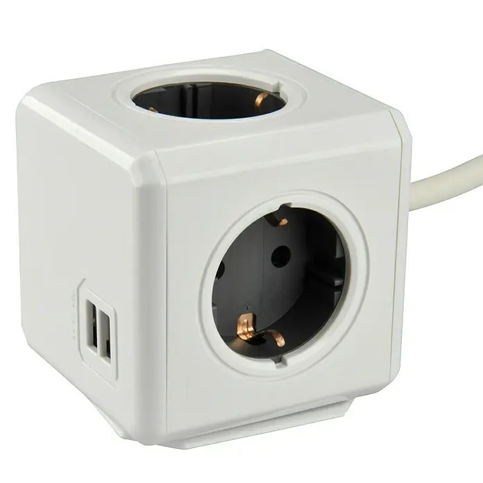 Powercube Powercube - 4 voudig, Grijs, Max. aansluitvermogen: 3.500 W - Diagonaal zicht