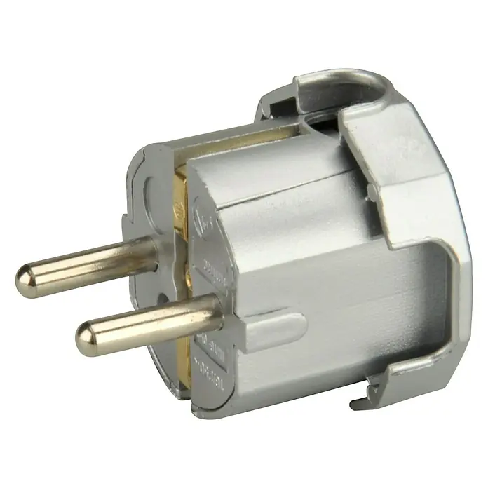 UniTEC Schutzkontaktstecker - Silber, 16 A, Seitliche Kabeleinführung - Linke Seitenansicht