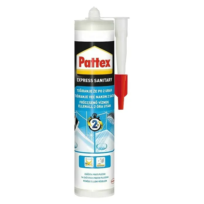 Pattex Sanitarni express silikon , transparentni - 280 ml - Pogled sprijeda