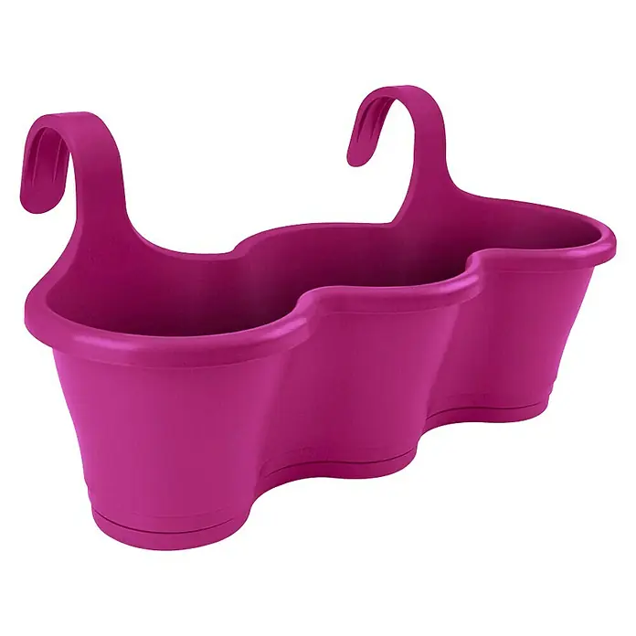 Elho Tegla za cvijeće za balkonsku ogradu Corsica Easy Hanger - Vanjska dimenzija (ø x V): 27,5 x 27 cm, Plastika, Roze boje - Dijagonalni pogled