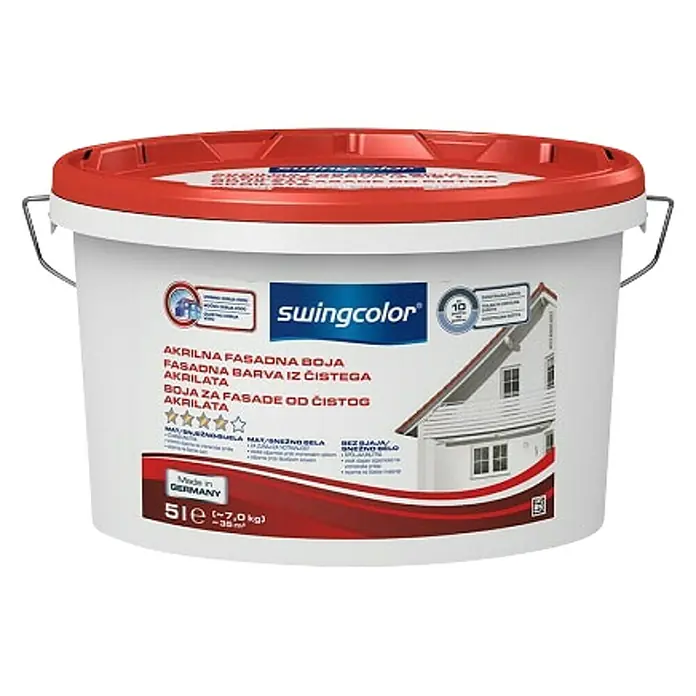 swingcolor Boja za fasade od čistog akrila - 5 l, Bijele boje - Pogled sprijeda
