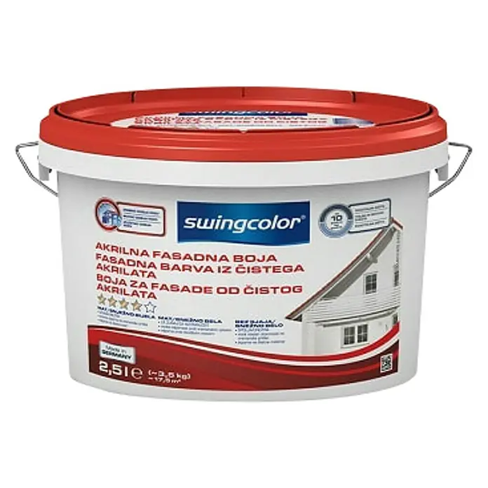 swingcolor Boja za fasade od čistog akrila - Bijele boje, 2,5 l - Pogled sprijeda