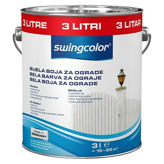 swingcolor Bijela boja za ogradu - Bijele boje, 3 l, Svilenkasti sjaj - Pogled sprijeda