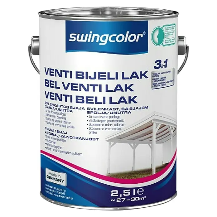 swingcolor Bijeli lak Venti 3u1 - 2,5 l, Svilenkasti sjaj - Pogled sprijeda
