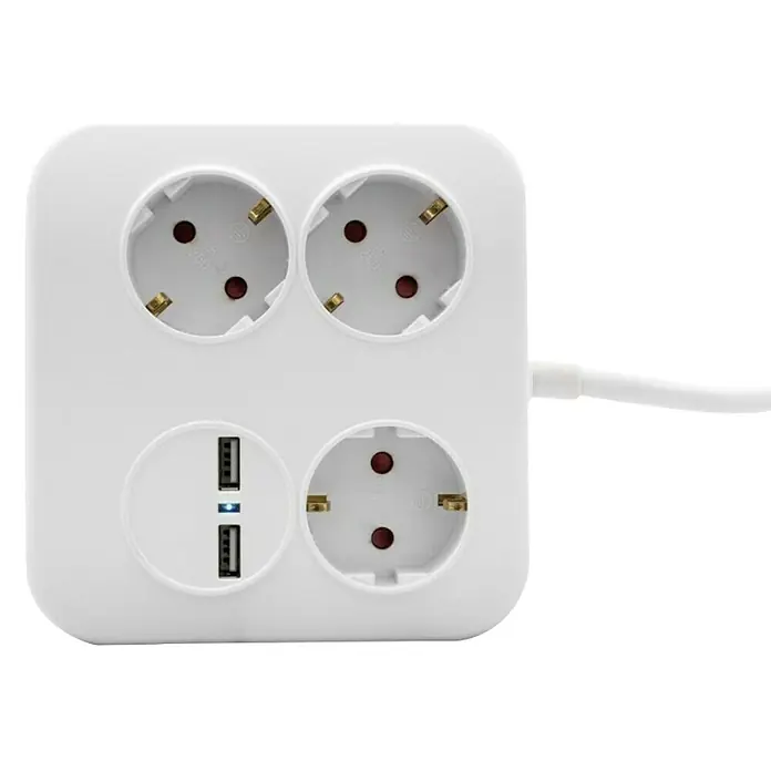 REV Produžni kabel s utičnicama - 3-struko, 1,4 m, 2 USB priključka, Broj šuko utičnica: 3 Kom. - Pogled odozgo