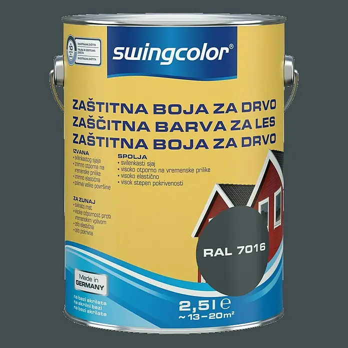 swingcolor Boja za zaštitu drveta - Antracit siva, 2,5 l, Svilenkasti sjaj, Na bazi akrilata - Detaljan prikaz