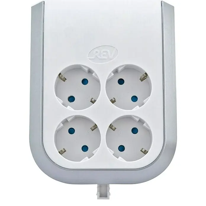 REV Produžni kabel s utičnicama - 4-struko, Bijelo-srebrne boje, 3.500 W - Pogled odozgo