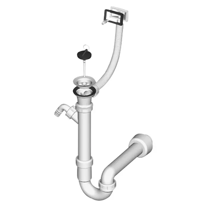 LIV Sifon za sudoper s preljevom - Promjer odvoda: 52 mm, Polipropilen - Dijagonalni pogled