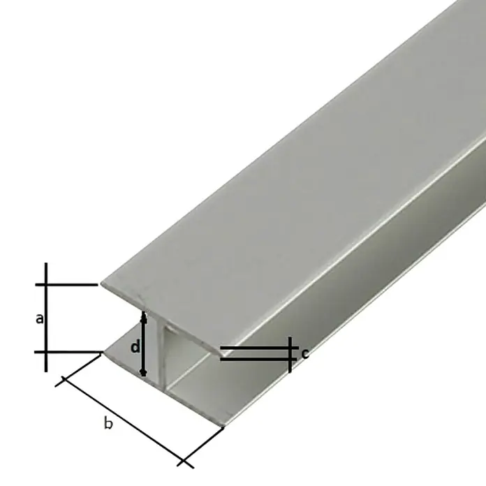 Kantoflex H-profil - D x Š x V: 1.000 x 9,9 x 22 mm, Debljina: 1,5 mm, Aluminij, Eloksirano, Srebrne boje - Detaljan prikaz
