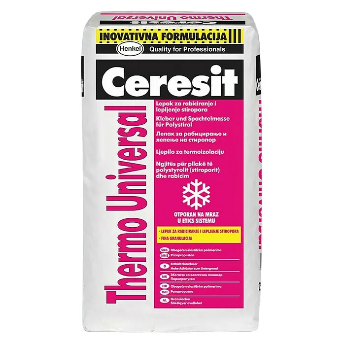 Ceresit Ljepilo za izolacijske ploče - Sive boje, 25 kg - Pogled sprijeda
