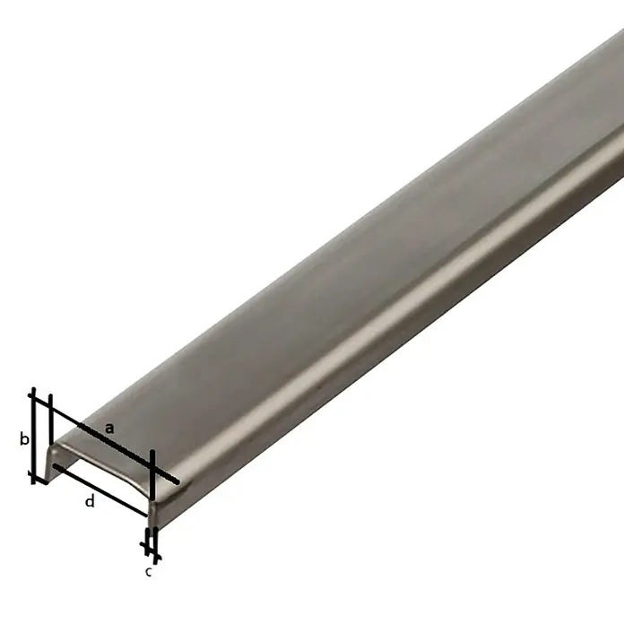 U-profil - D x Š x V: 2.000 x 16 x 10 mm, Plemeniti čelik - Detaljan prikaz
