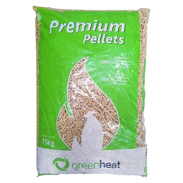 Drveni peleti Greenheat Premium - 15 kg, Drvo smreke - Pogled sprijeda