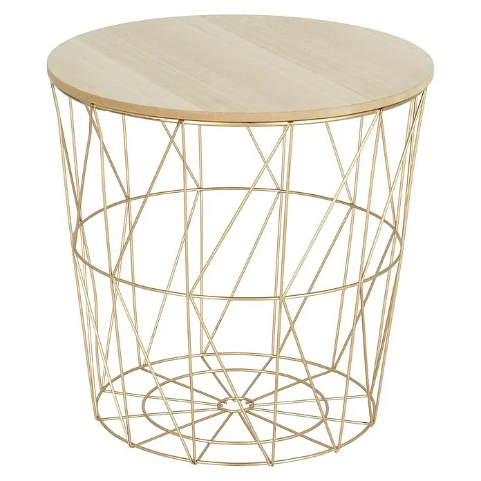 Mesa auxiliar Luke - Ø x Al: 38,5 x 39 cm, Tablero de fibra de madera de densidad media (MDF), Oro/Natural - Vista frontal