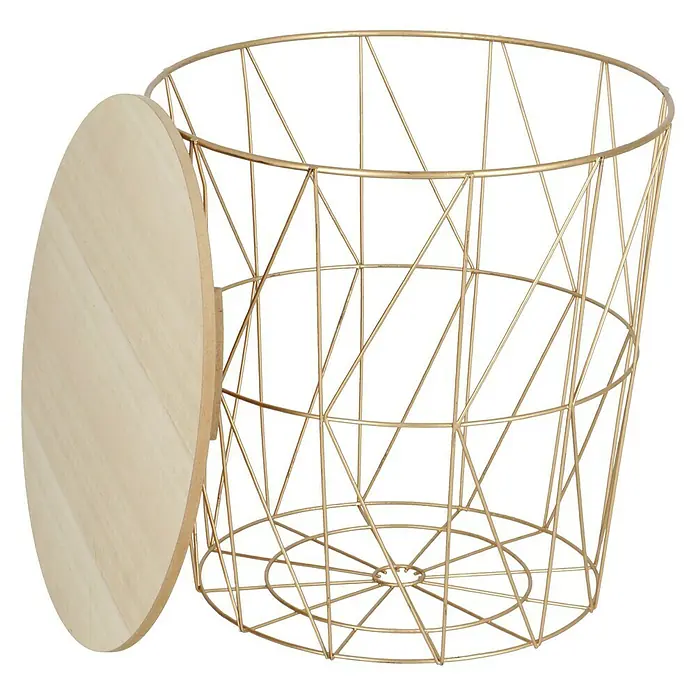 Mesa auxiliar Luke - Ø x Al: 38,5 x 39 cm, Tablero de fibra de madera de densidad media (MDF), Oro/Natural - Vista frontal