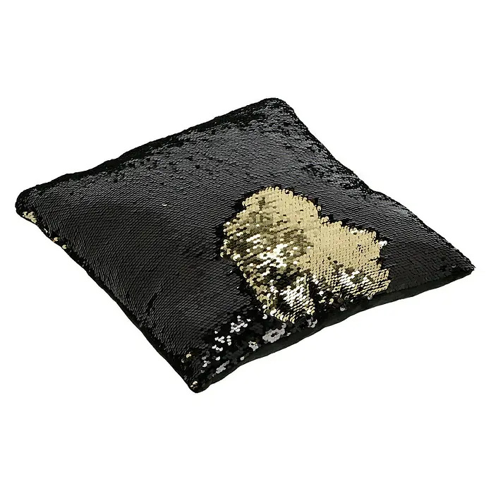 Kissen Pailletten - Schwarz/Gold, 35 x 35 cm, 100 % Polyester - Diagonale Ansicht