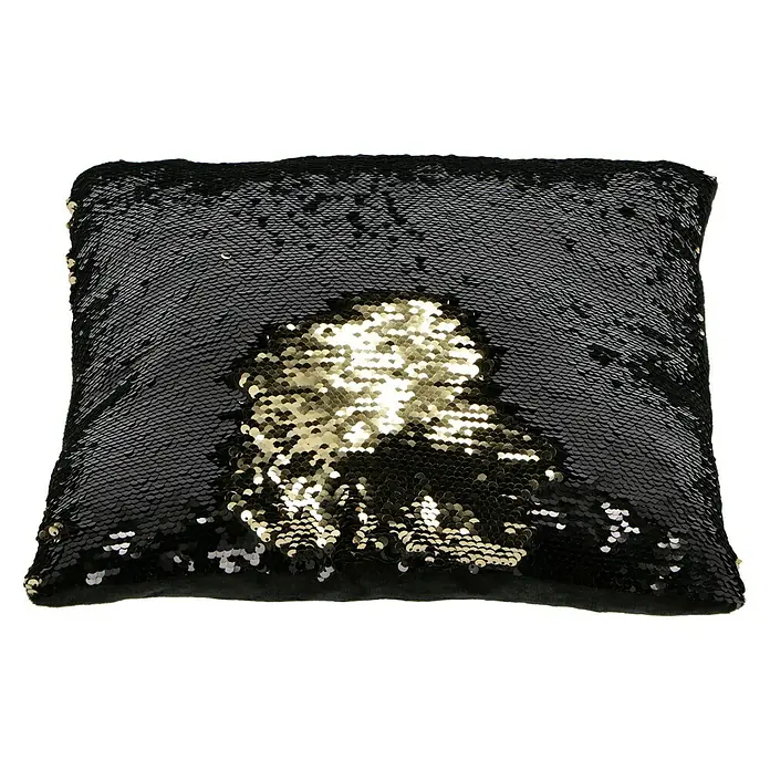 Kissen Pailletten - Schwarz/Gold, 35 x 35 cm, 100 % Polyester - Diagonale Ansicht