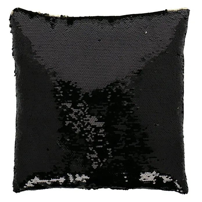 Kissen Pailletten - Schwarz/Gold, 35 x 35 cm, 100 % Polyester - Vorderansicht