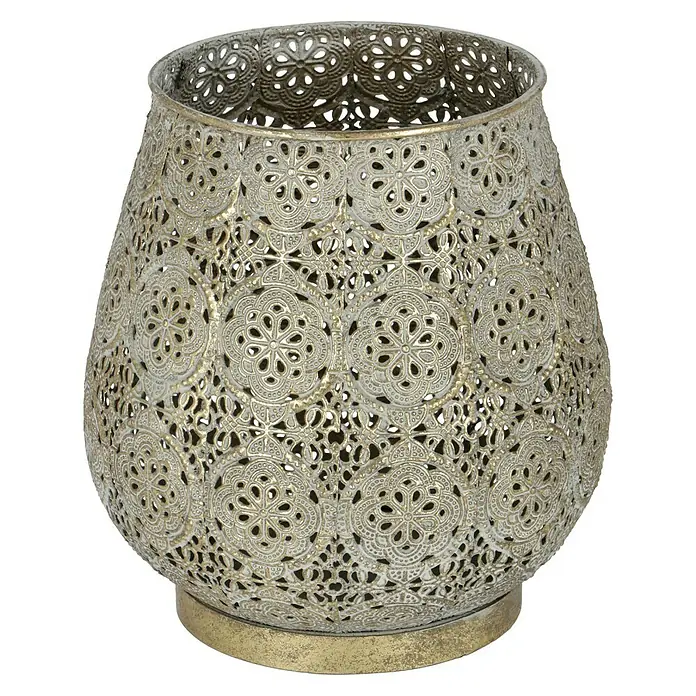 Teelichthalter Antik - Ø x H: 19,5 x 20,5 cm, Antikgold, Metall - Vorderansicht