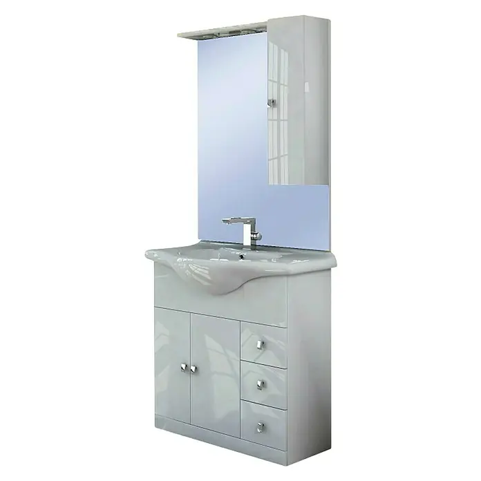Baden Haus Kupaonski komplet Clara - 85 cm, Bijele boje, Visoki sjaj, Izvedba: Desno - Dijagonalni pogled